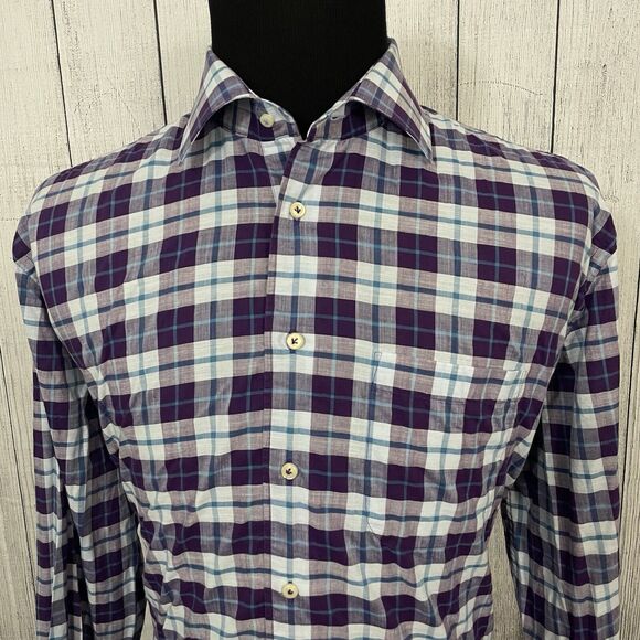 Peter Millar Men's XL Purple Check 100% Cotton Long Sleeve Button-Front Shirt - Picture 1 of 7